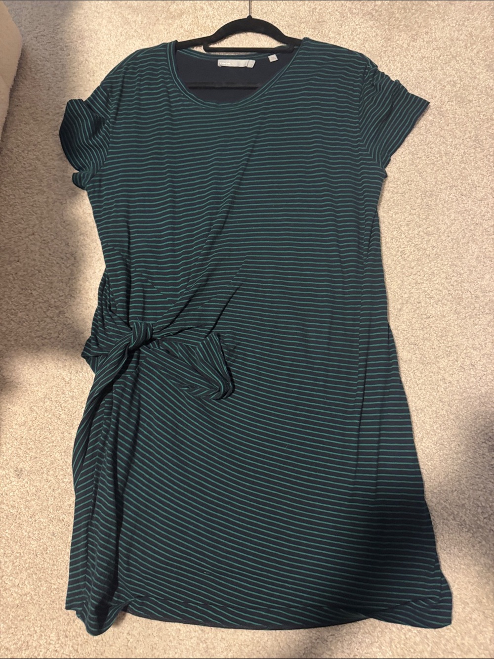 Vince Teal and Dark Green Striped Midi Dress with Side Knot
